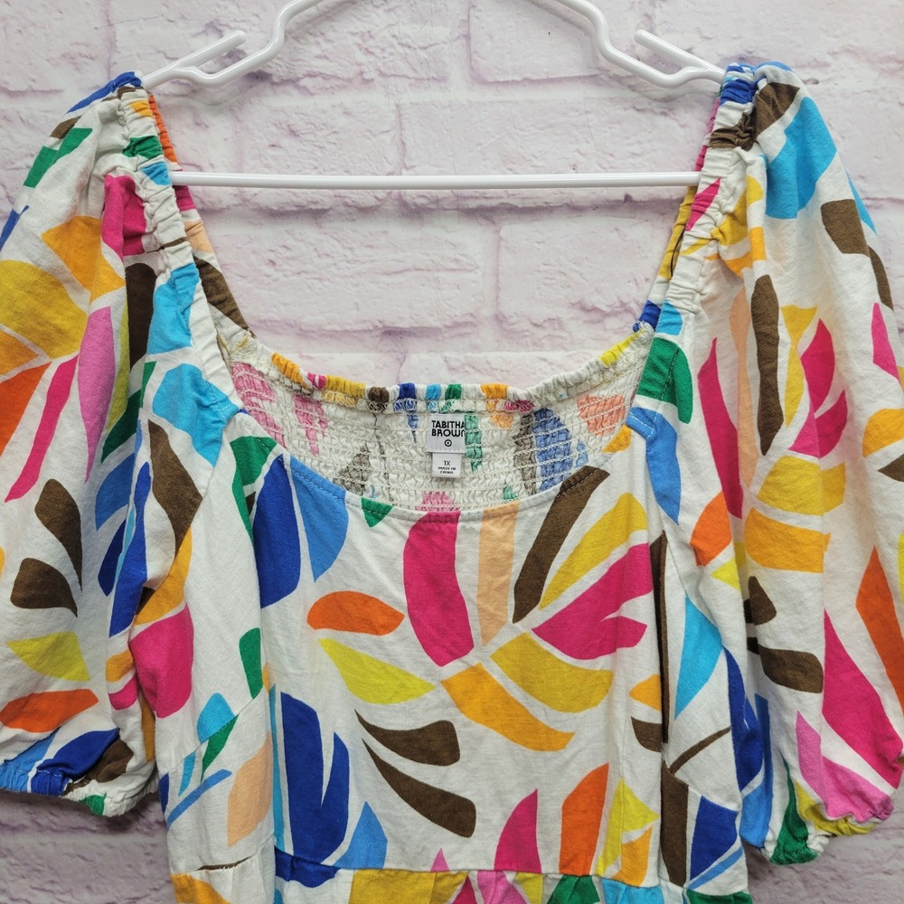 Tabitha Brown Target Tropical Smock Mini Dress 1X Pocket Boho Artsy Resortwear‎ - Picture 9 of 10